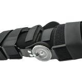 Black semi-rigid ratchet POP knee brace with adjustable straps, made in the USA, by RCAI for B2B orthopedics wholesale, best .