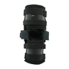 Black ratchet post-operative knee brace with four adjustable straps, labeled large, lightweight support with rigid side.