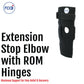 Black Extension Stop Elbow brace with ROM hinges, adjustable straps, made in the USA, RCAl logo, best orthopedic braces for.