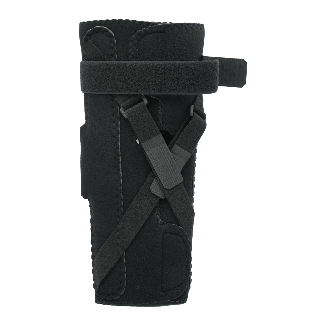 Black Extension Stop Elbow brace with adjustable ROM hinges, black straps, made in the USA, best orthopedic braces by RCAI.