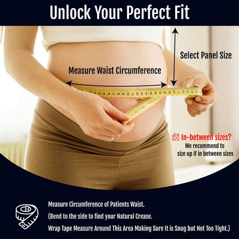 RCAI Pediatric Abdominal Binder measuring waist circumference on child’s torso with yellow tape, made in the USA, best.