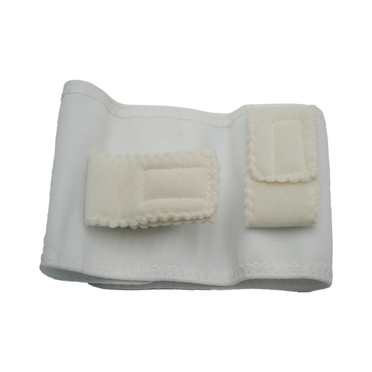 White cloth infant shoulder immobilizer with two padded Velcro straps, made in the USA, RCAI B2B orthopedics wholesale best.
