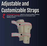 Pediatric forearm fracture orthosis with beige molded shell and two adjustable customizable straps, secured by black snap.