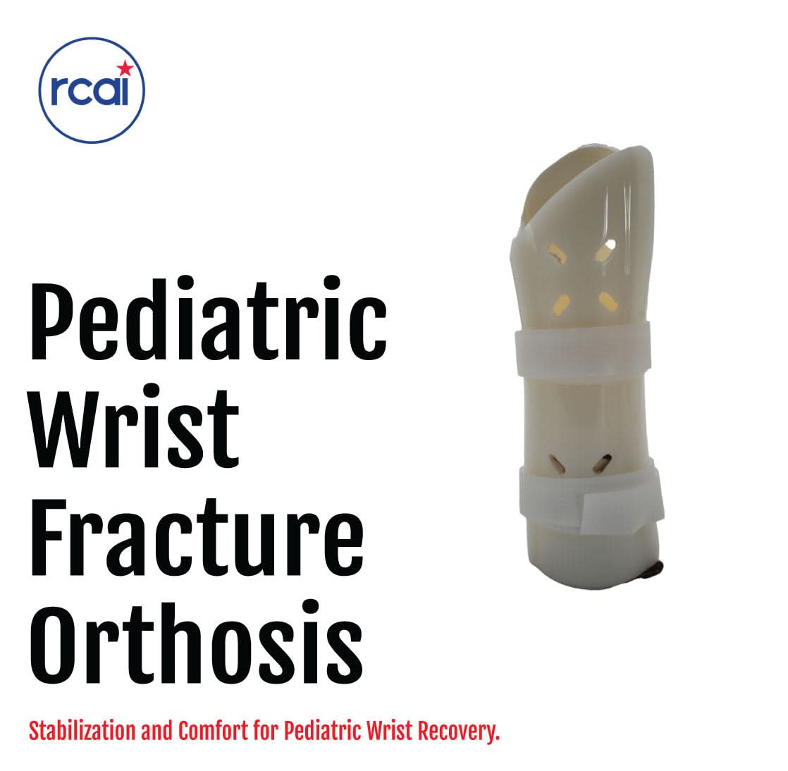 White pediatric wrist fracture orthosis brace with adjustable straps, made in the USA, best orthopedic braces by RCAI for.