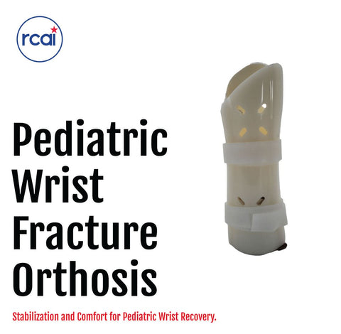White pediatric wrist fracture orthosis with ventilation holes and adjustable straps, made in the USA, RCAI B2B orthopedics.