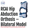 White and blue bilateral hip abduction orthosis with adjustable black straps, made in the USA, RCAI, B2B Orthopedics.