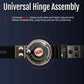 Universal hinge assembly with precise adjustment gear, black metal straps, and silver bolts, made in the USA by RCAI, b2b.