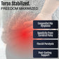 Red highlighted torso area illustrating hip stabilization benefits for congenital hip dysplasia, cerebral palsy spasticity,.
