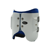 White small hinge assembly kit with blue padded interior, metal rivets, and adjustable gray straps, made in the USA, B2B.