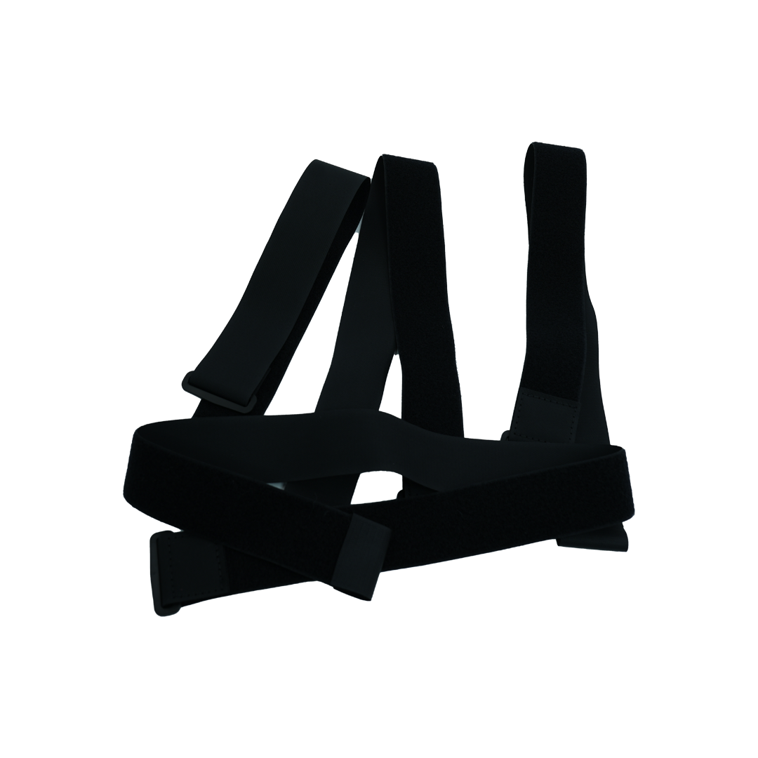 Black adjustable straps with hook-and-loop closures designed for a post operative pin knee brace accessory kit, made in the.