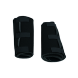 Pair of black pediatric post operative knee brace accessories with adjustable Velcro straps, made in the USA by RCAI, top.