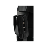 Close-up of black RCAI TA Boot's adjustable side panel with metal fasteners, made in the USA, best orthopedic braces for B2B .
