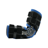 RCAI Ratchet POP Arm Brace in blue and black with metal hinge, adjustable straps, made in the USA, best orthopedic braces.