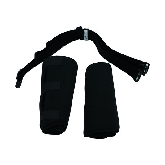 Black universal leg brace accessory kit with adjustable strap and two padded supports, made in the USA by RCAI, best.