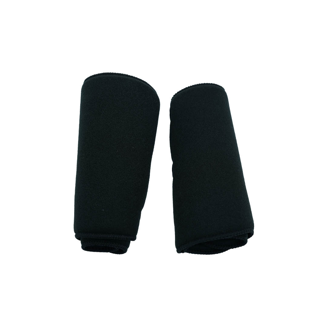Pair of black universal leg brace accessory sleeves made in the USA, designed for optimal support and comfort, ideal for B2B .