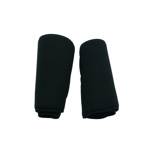 Pair of black universal leg brace accessory sleeves made in the USA, designed for optimal support and comfort, ideal for B2B .
