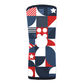 Infant-sized RCAI reversible knee sleeve with red, white, and blue geometric pattern, hole for kneecap, made in the USA,.