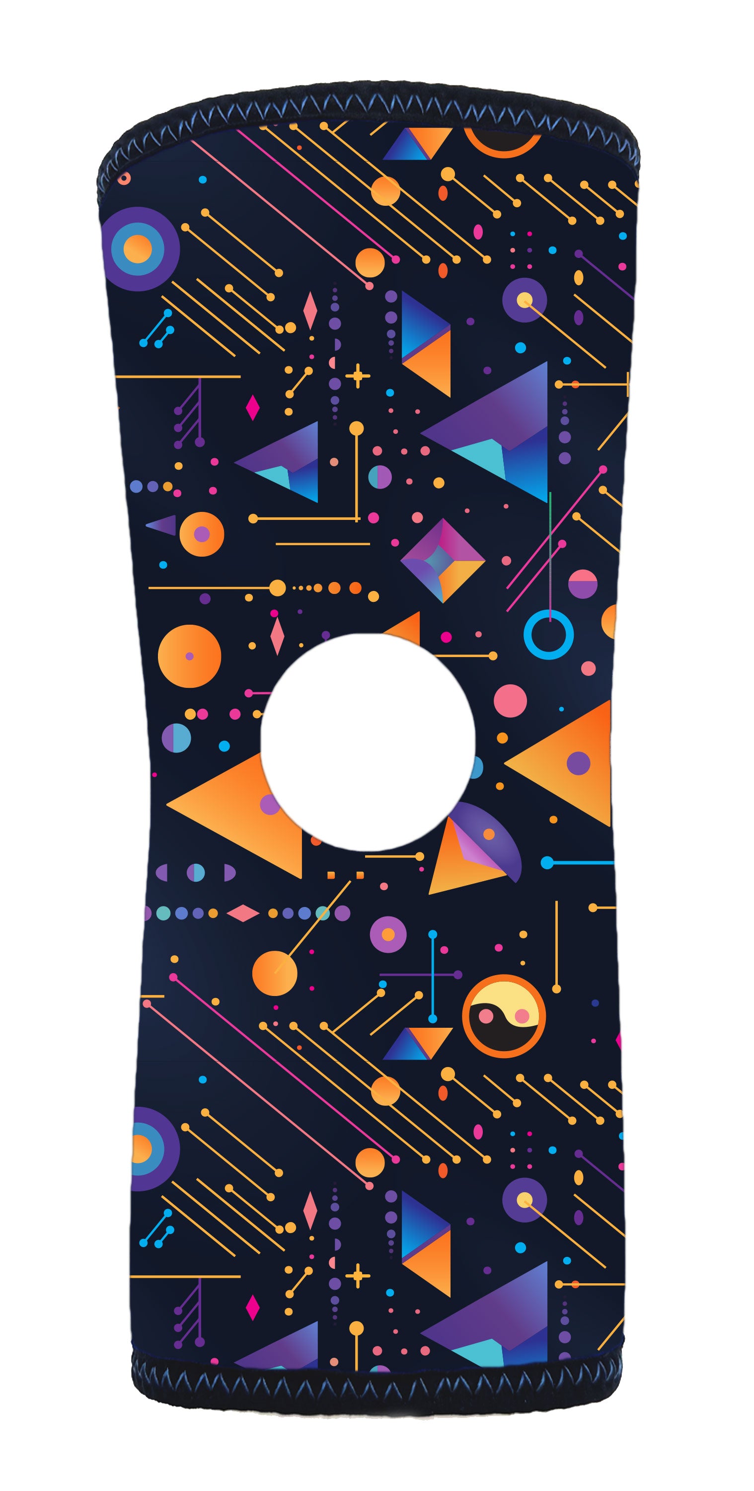 RCAI reversible knee sleeve with colorful geometric patterns on black background, made in USA, best orthopedic braces for.