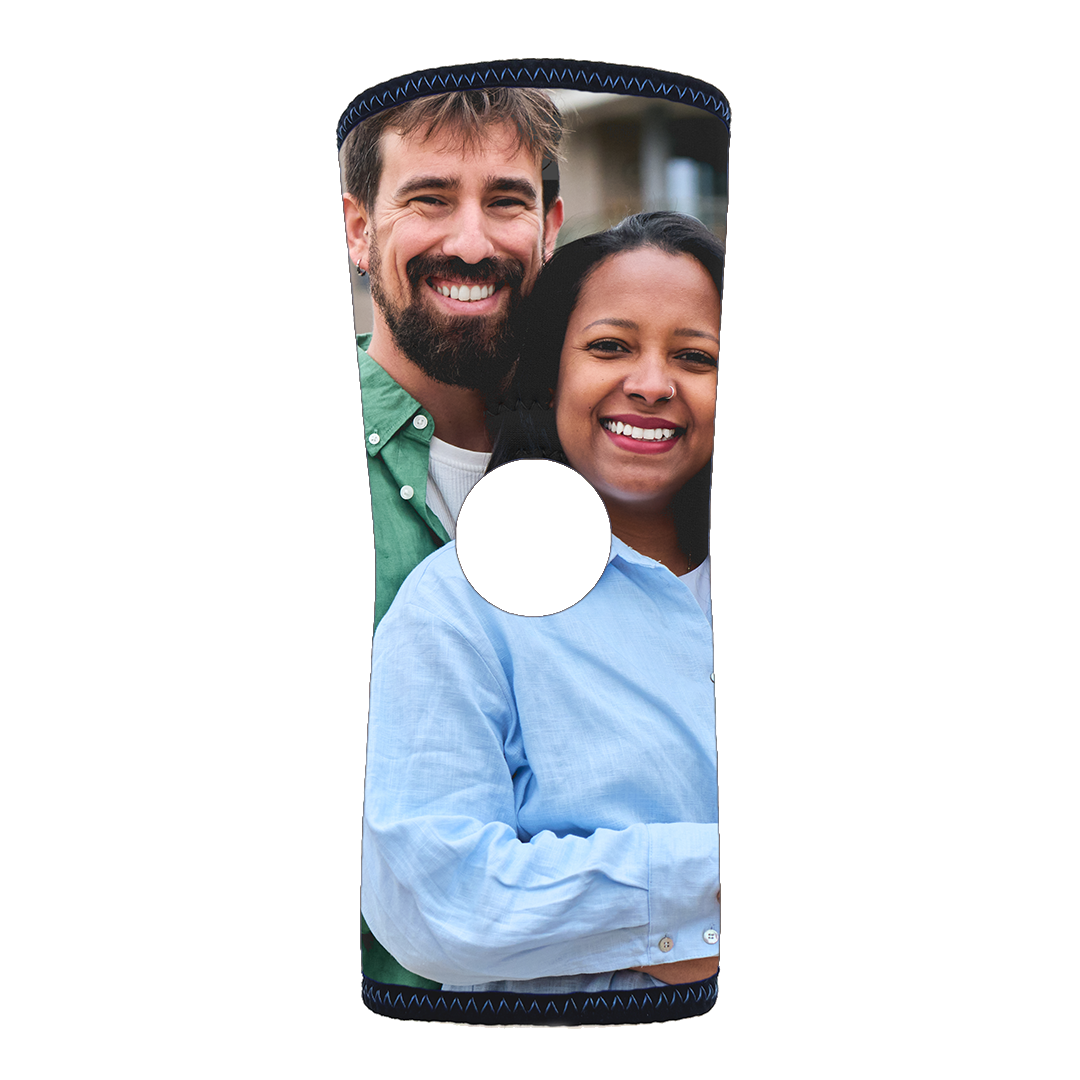 Reversible RCAI knee sleeve with vibrant full-color custom photo print, made in the USA, best orthopedic braces for B2B.