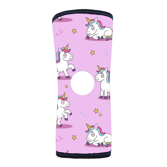 Pink reversible infant knee sleeve with playful white unicorns and stars, made in the USA, RCAI best orthopedic braces for.
