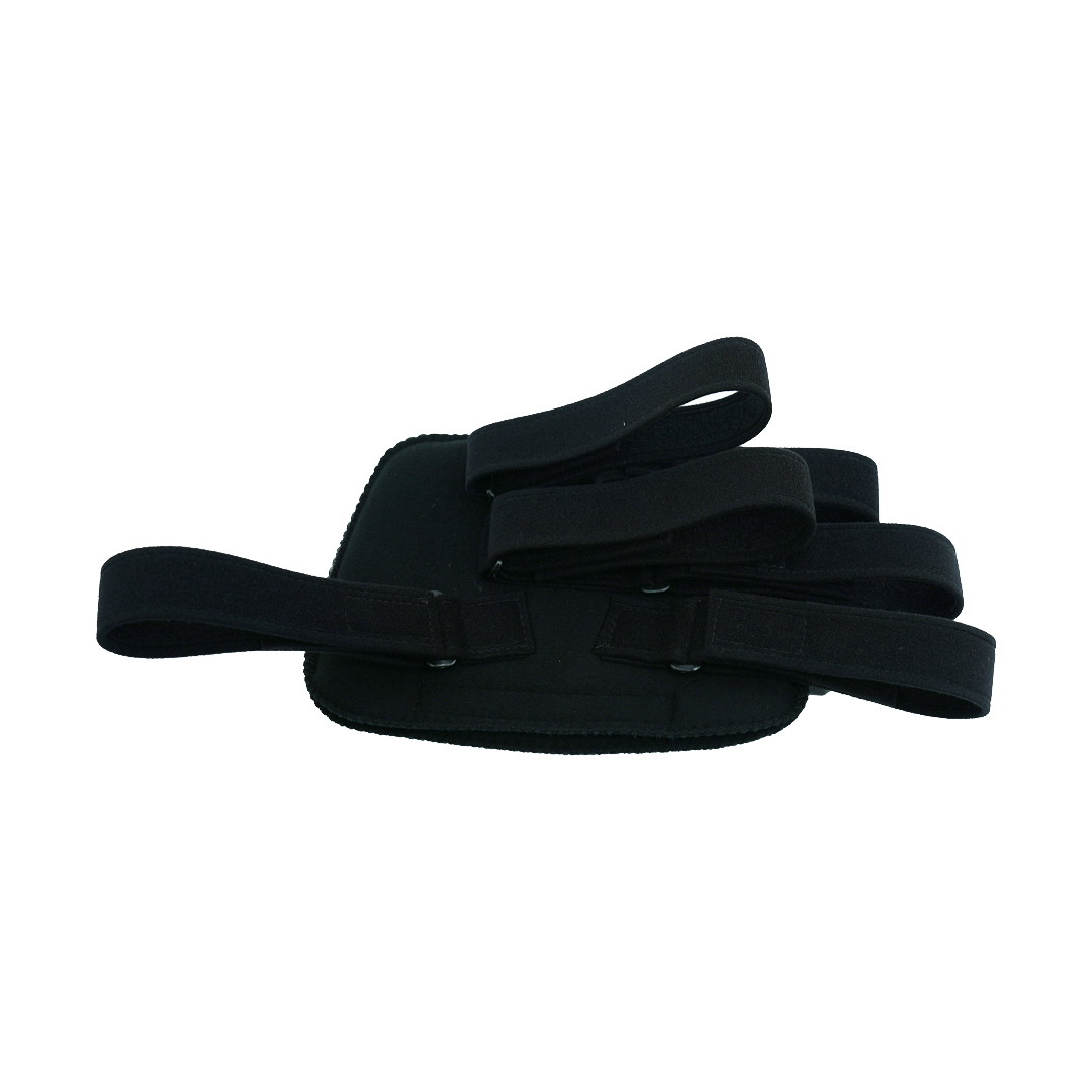 Black TLSO accessory kit with multiple adjustable straps and hook-and-loop fasteners, made in the USA, ideal for B2B.