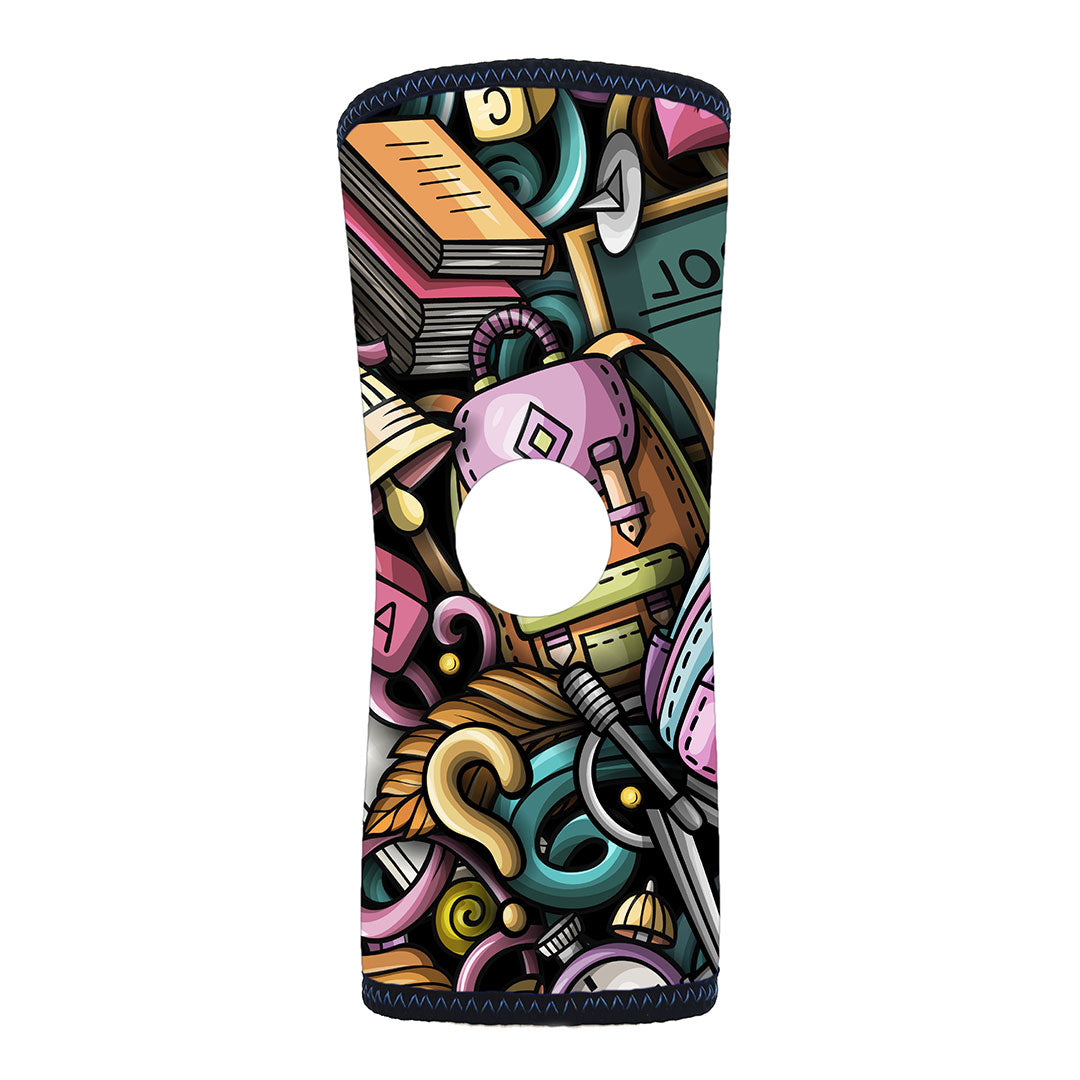 Infant RCAI Art reversible knee sleeve with colorful comic-style pattern, made in the USA, best orthopedic brace for B2B.