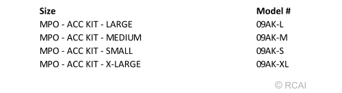 Set of four MPO Active Accessory Kit braces in small, medium, large, and XL sizes with adjustable straps, made in the USA,.