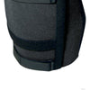 Close-up of black bariatric knee immobilizer with wide adjustable straps and durable fabric, made in the USA, RCAI, best.