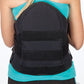 Black lumbar sacral support brace with side panels worn on torso, made in the USA, best orthopedic braces by RCAI for b2b.