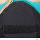 Black lumbar sacral support with wide adjustable side panels, made in the USA, best orthopedic brace for B2B orthopedics.
