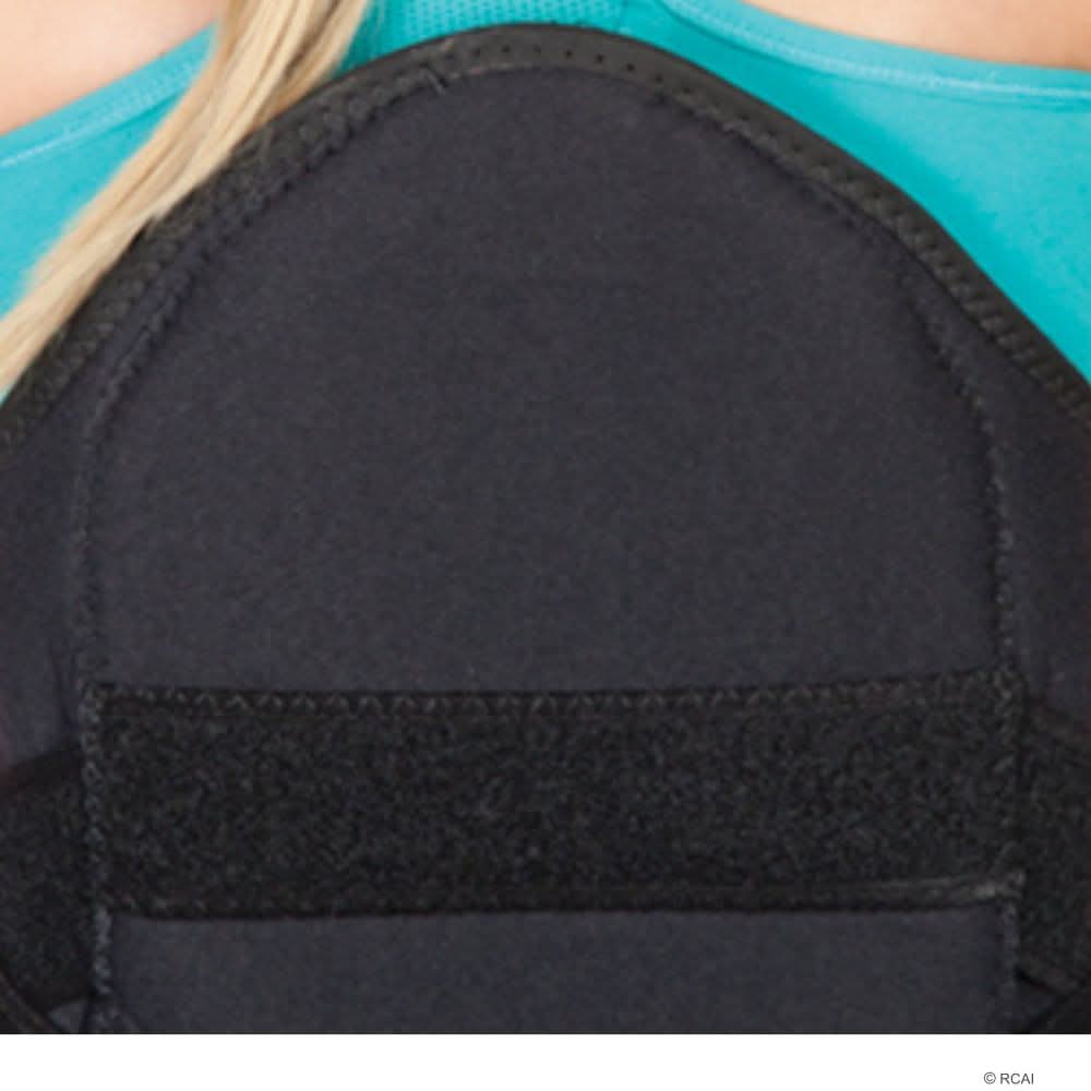Black lumbar sacral support with wide adjustable side panels, made in the USA, best orthopedic brace for B2B orthopedics.