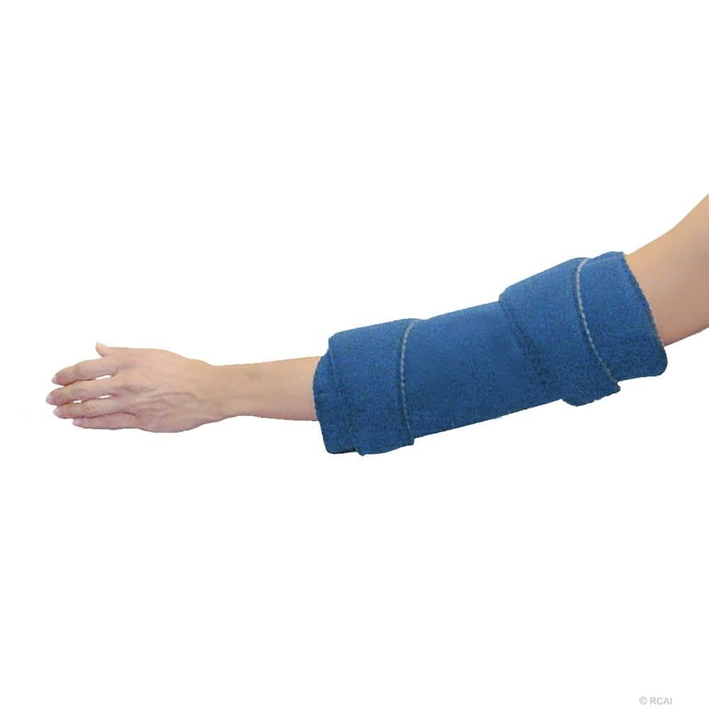 Blue pediatric elbow stabilizer on extended arm, adjustable straps, made in the USA, best orthopedic braces, B2B orthopedics .
