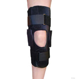 Black active knee brace with adjustable straps and open kneecap design, made in the USA, RCAI, best orthotic brace for B2B.
